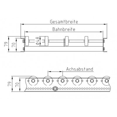 Leicht-Röllchenbahn bis 1,5 m Länge mit Kunststoff-Röllchen