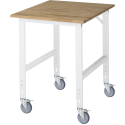Fahrbarer, höhenverstellbarer Arbeitstisch "Serie Tom" mit Buche 25 mm