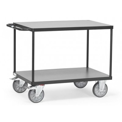 Tischwagen Mit 2 Ladeflächen – 250 Kg Traglast, 985 X 590 Mm, Enzianblau RAL 5010, Mit Rollen Und Schiebegriff