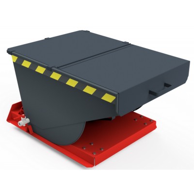 Minikipper mit Deckel, Radsatz, Mulde flüssigkeitsdicht, Sieb direkt vor dem Ablaufhahn