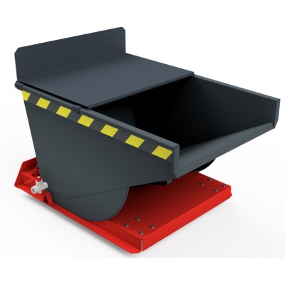 Minikipper mit Deckel, Radsatz, Mulde flüssigkeitsdicht, Sieb direkt vor dem Ablaufhahn