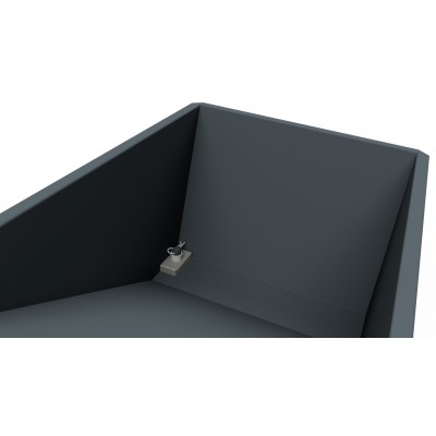 Minikipper mit Deckel, Radsatz, Mulde flüssigkeitsdicht, Sieb direkt vor dem Ablaufhahn