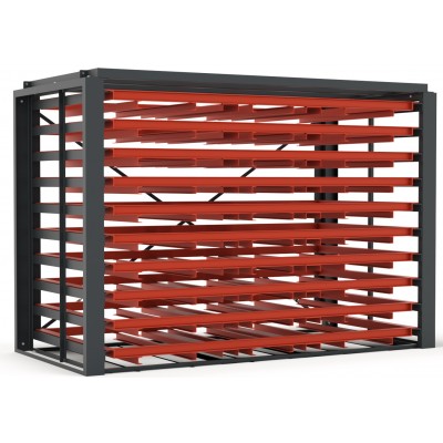 Flachpaletten-Magazin FPM - Staplertaschen untergebaut