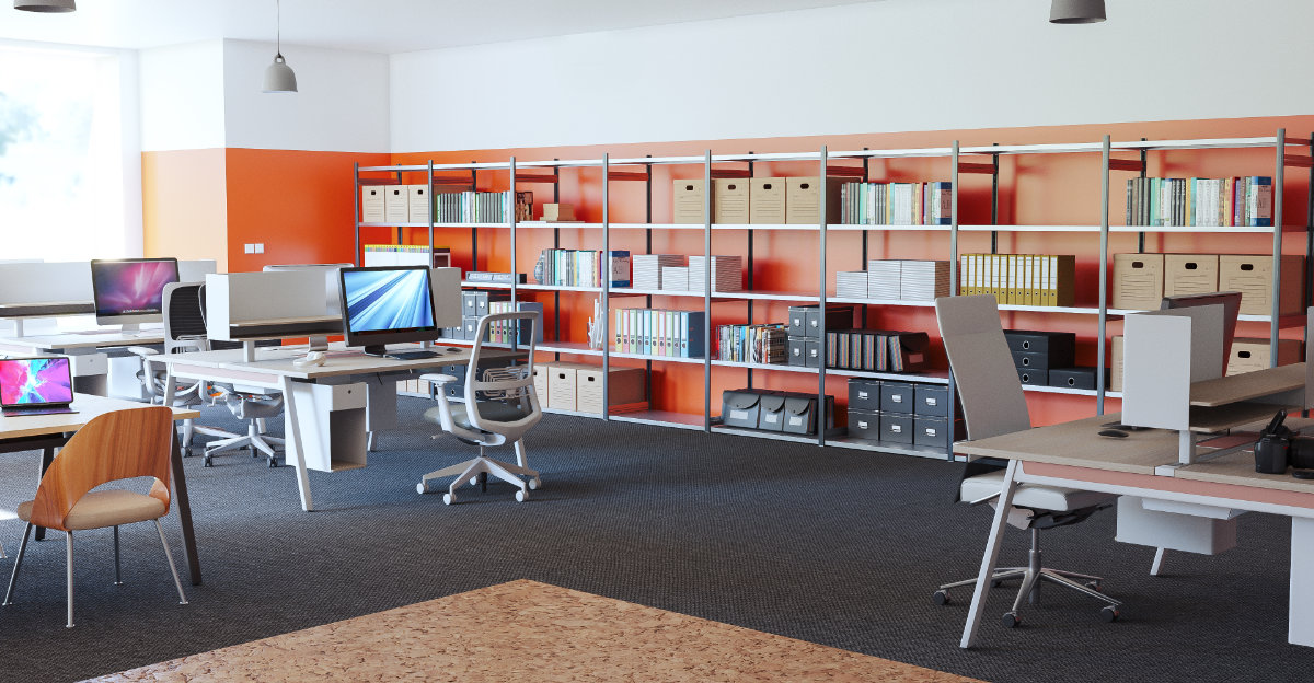 Aktenregalsystem aus Stahlblech in einem modernen Büro