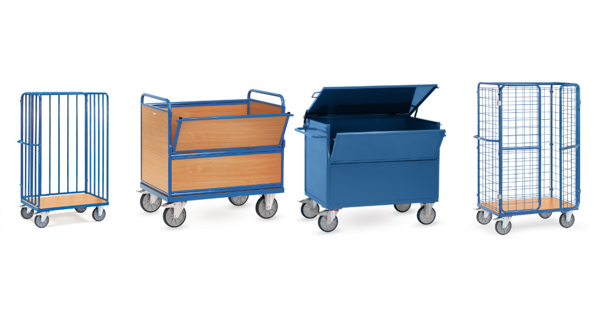 Verschiedene Behälterwagen und Kastenwagen von FETRA im Lager-Einsatz