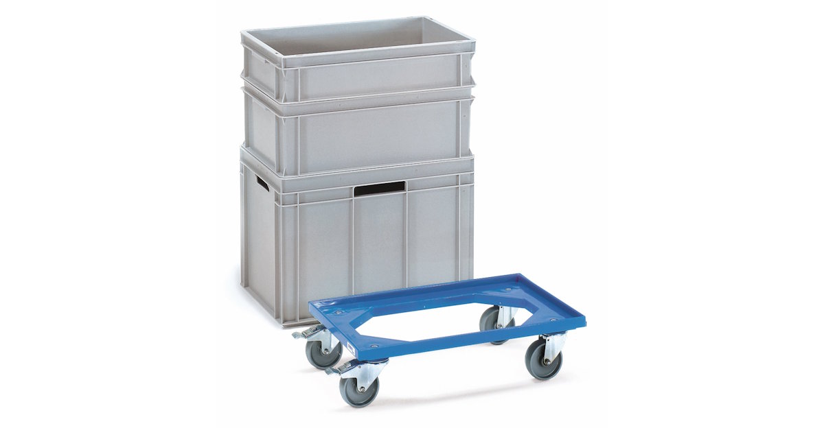 Transportroller für Euroboxen zum einfachen Verfahren von Stapelboxen
