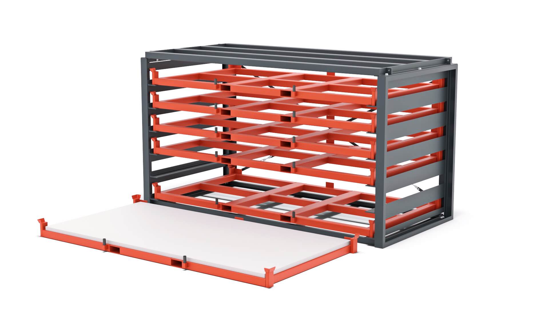 Stahlpalette mit integrierten Staplertaschen für niedrige Bauhöhe