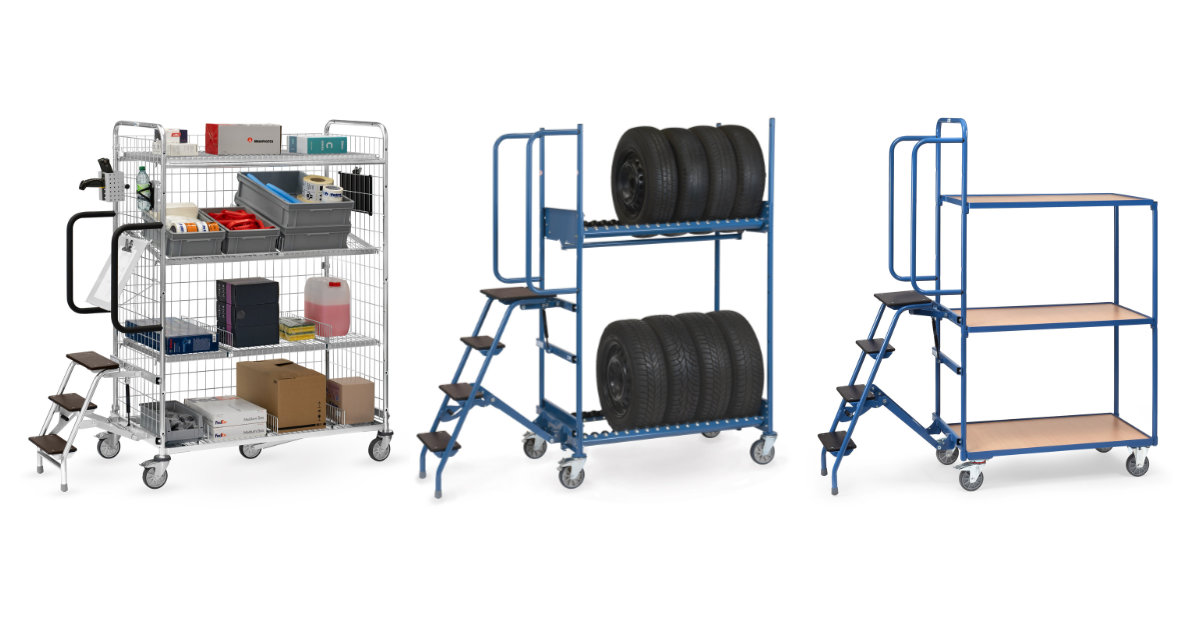 FETRA Kommissionierwagen mit integrierten Trittstufen und Sicherheitsbügel