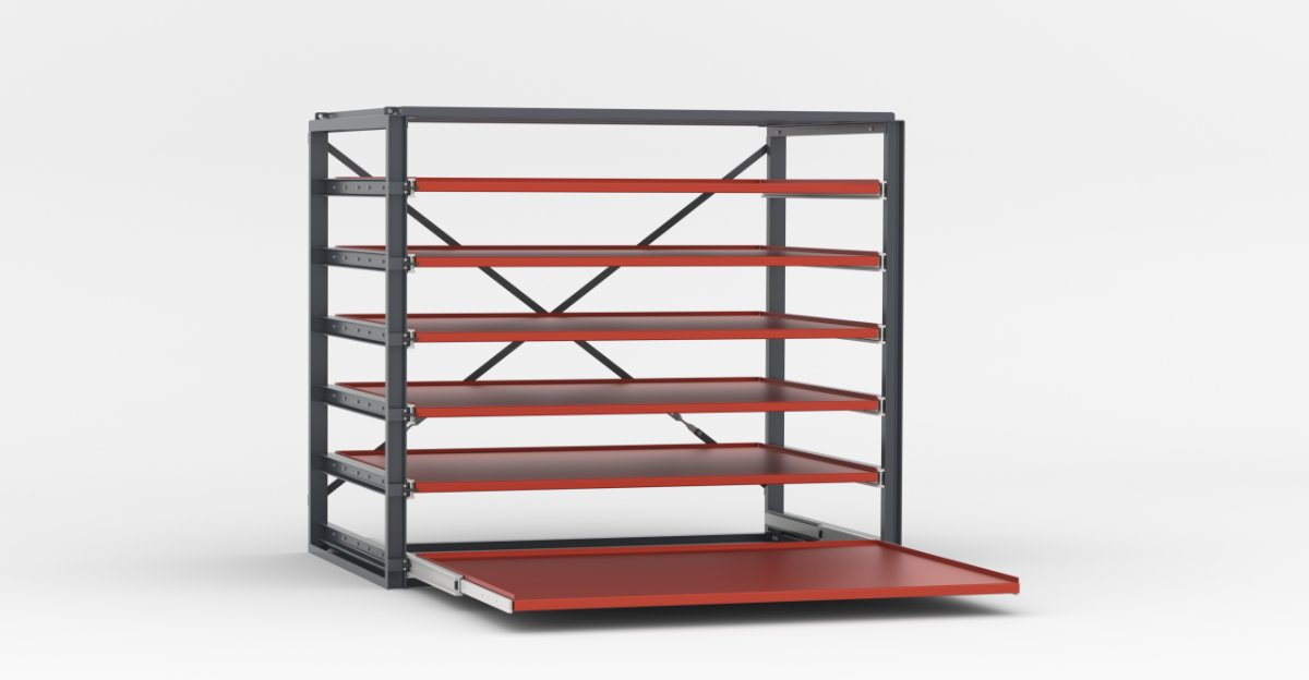 Teleskopschienenregal TSR mit Vollauszug für schwere Werkzeuge