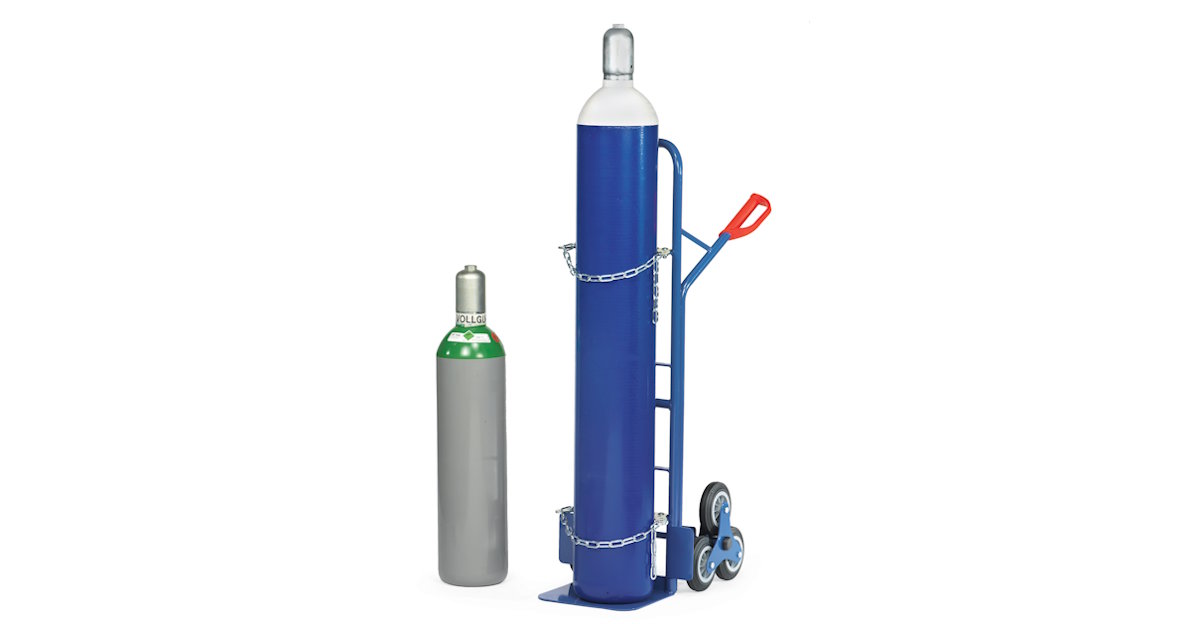 Treppenkarre für Gasflaschen mit gebogenem Rahmen und Sicherheitskette