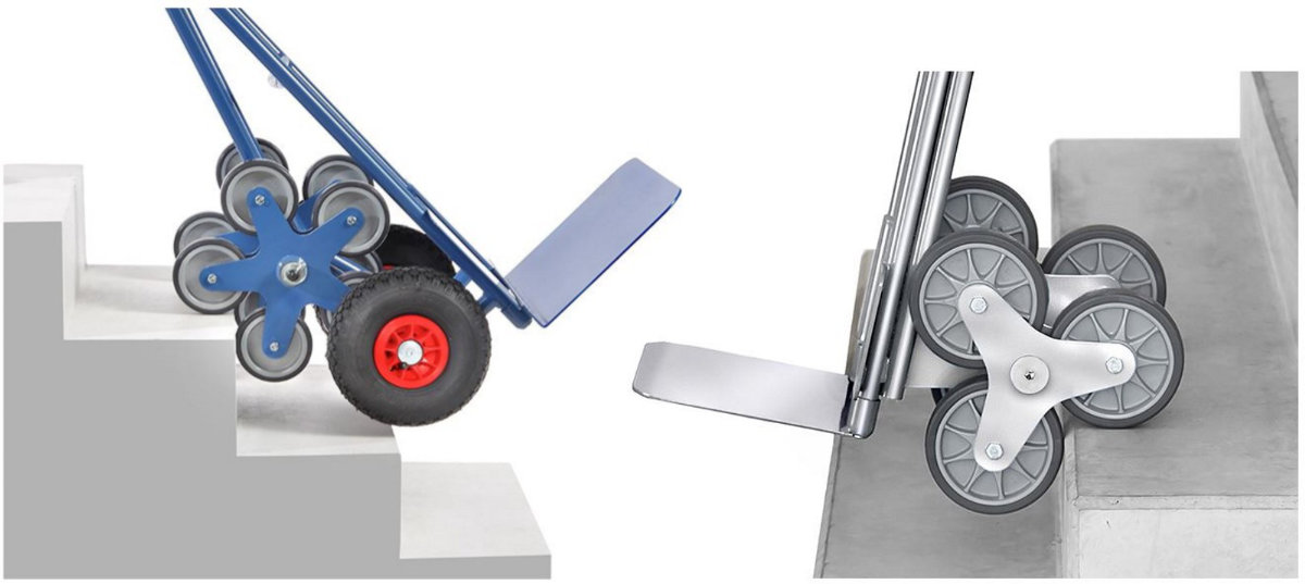 Vergleich zwischen 3-armigem und 5-armigem Radstern bei Treppensackkarren